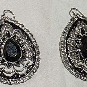 Elegant Black and Silver Teardrop Earrings